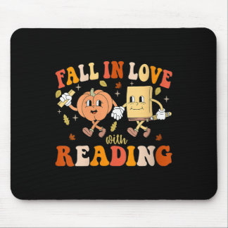 Womens Groovy Fall In Love With Reading Thanksgivi Mouse Pad