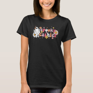 Womens Groovy Ghost Halloween Floral Spooky Cashie T-Shirt