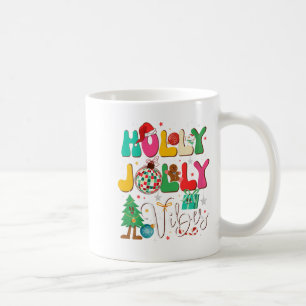 Womens Groovy Holly Xmas Jolly Christmas Vibes Mer Coffee Mug