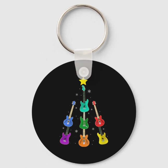 Womens Guitar Christmas Tree Musical Guitar Lovers Key Ring (Front)