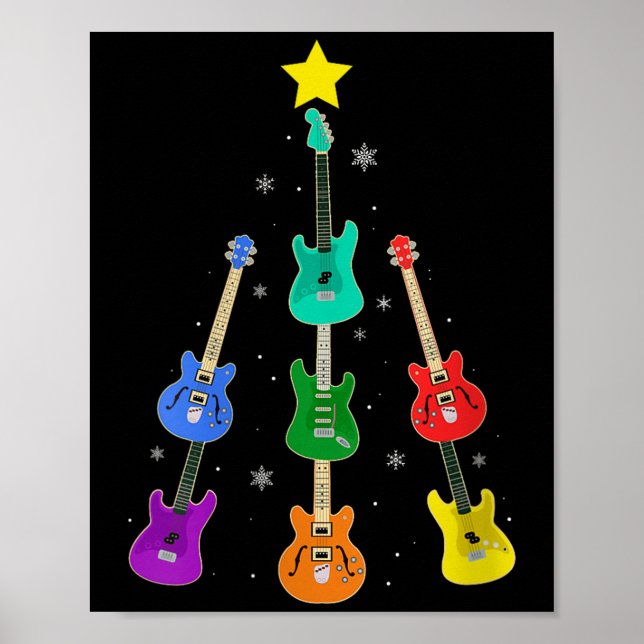 Womens Guitar Christmas Tree Musical Guitar Lovers Poster (Front)