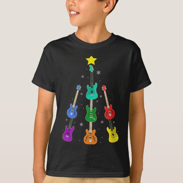 Womens Guitar Christmas Tree Musical Guitar Lovers T-Shirt (Front)