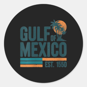 Womens Gulf Of Mexico Est 1550 Retro Vintage V-nec Classic Round Sticker
