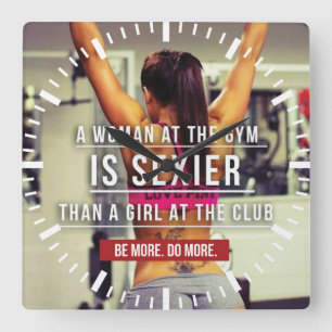Women's Gym Workout Motivational Square Wall Clock