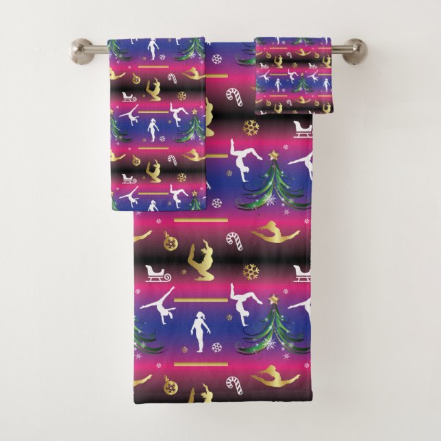Women's Gymnastics Christmas Tree Bath Towel Set (Insitu)