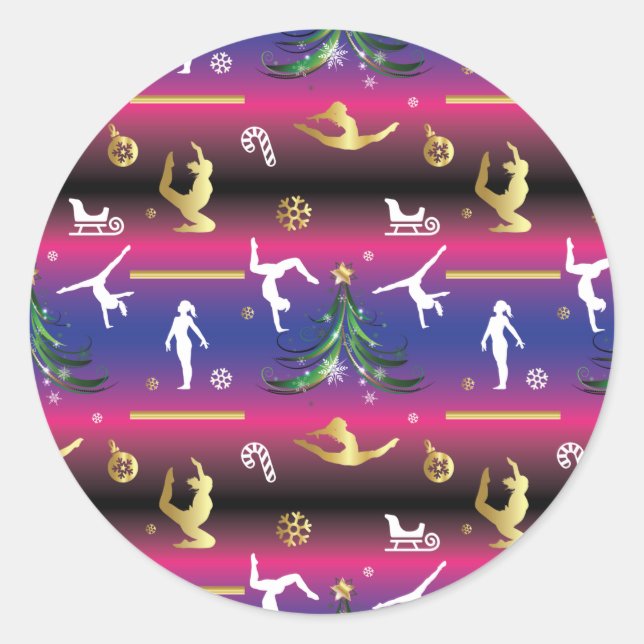Women's Gymnastics Christmas Tree Classic Round Sticker (Front)