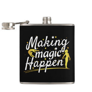 Women's Gymnastics Making Magic Happen Quote Hip Flask