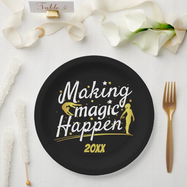 Women's Gymnastics Making Magic Happen Quote Paper Plate (Wedding)