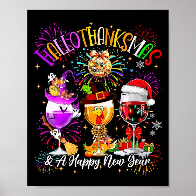 Womens Hallothanksmas &amp; A Happy New Year Firew Poster (Front)