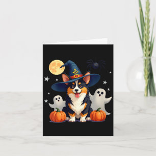 Womens Halloween Black And Tan Corgi Dog Witchs Card