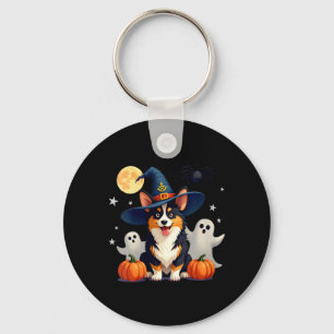 Womens Halloween Black And Tan Corgi Dog Witchs Key Ring