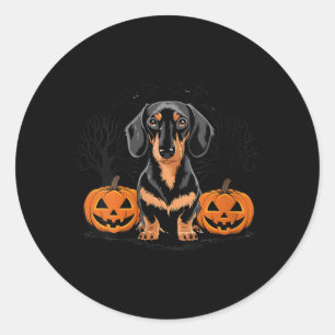 Womens Halloween Black And Tan Dachshund Dog With Classic Round Sticker