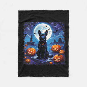 Womens Halloween Black Dog Under The Moon Fall Fleece Blanket