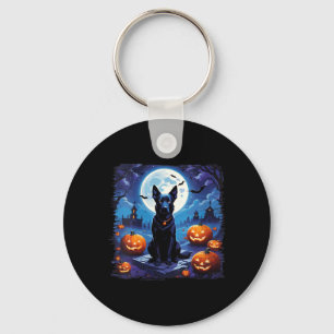 Womens Halloween Black Dog Under The Moon Fall Key Ring