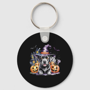 Womens Halloween Black Labrador Retriever Witch Key Ring