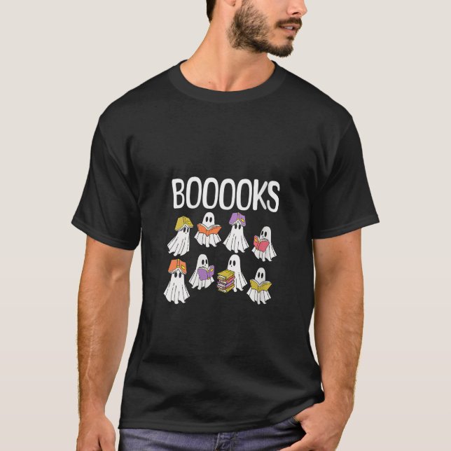 Womens Halloween Booooks Cute Ghost Reading Books  T-Shirt (Front)