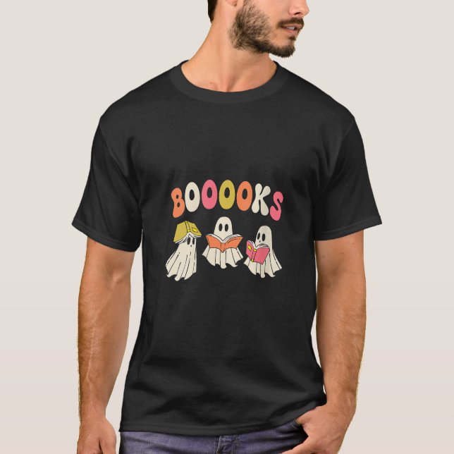 Womens Halloween Booooks Cute Ghost Reading Books  T-Shirt (Front)