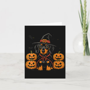 Womens Halloween Dachshund Dog Witch Hat Pumpkin Card