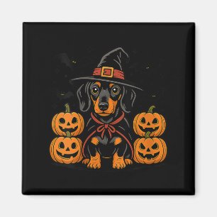 Womens Halloween Dachshund Dog Witch Hat Pumpkin Magnet