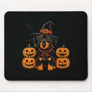Womens Halloween Dachshund Dog Witch Hat Pumpkin Mouse Pad