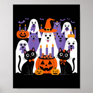Womens Halloween Dog Dressed As Ghost Funny Poster