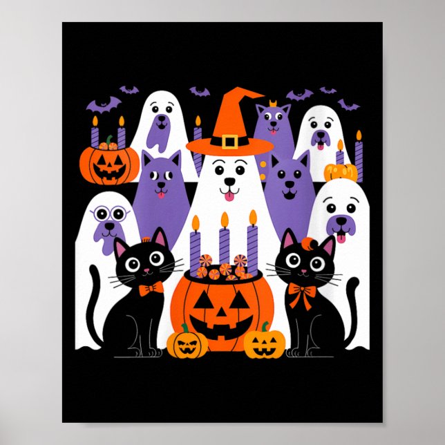 Womens Halloween Dog Dressed As Ghost Funny Poster (Front)
