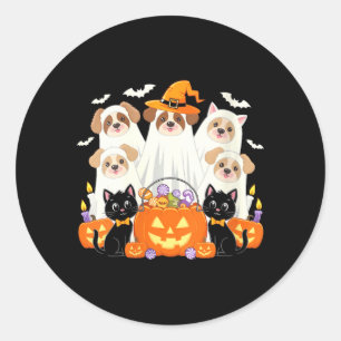 Womens Halloween Dog Dressed As Ghost Halloween Classic Round Sticker