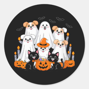 Womens Halloween Dog Dressed As Ghost Halloween Classic Round Sticker