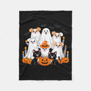 Womens Halloween Dog Dressed As Ghost Halloween Fleece Blanket
