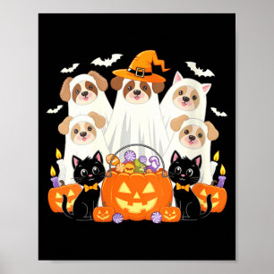 Womens Halloween Dog Dressed As Ghost Halloween Poster