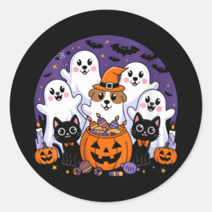 Womens Halloween Dog Ghost Halloween Dog Funny Men Classic Round Sticker