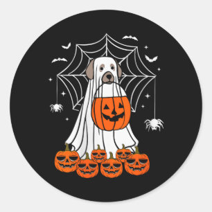 Womens Halloween Dog Ghost V-Neck Classic Round Sticker