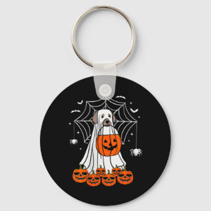 Womens Halloween Dog Ghost V-Neck Key Ring