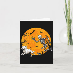 Womens Halloween Dog Skeleton Chasing Dog Card