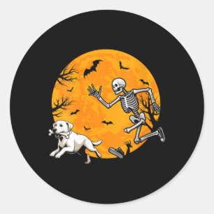 Womens Halloween Dog Skeleton Chasing Dog Classic Round Sticker