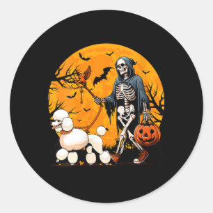 Womens Halloween Dog Skeleton Leads Dog Halloween Classic Round Sticker