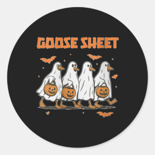 Womens Halloween Fall Goose Sheet Ghost Floral Aut Classic Round Sticker
