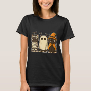 Womens Halloween Funny Pumpkin Halloween Black Cat T-Shirt