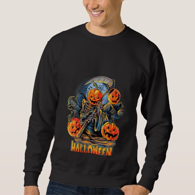 Womens Halloween Jack O' Lantern Pumpkin Grim Reap Sweatshirt (Front)