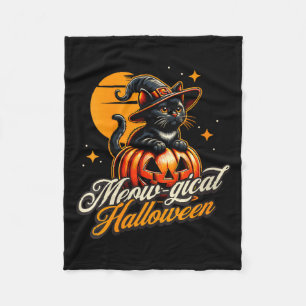 Womens Halloween - Magical Black Cat Witch Pumpkin Fleece Blanket