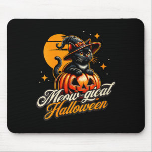 Womens Halloween - Magical Black Cat Witch Pumpkin Mouse Pad