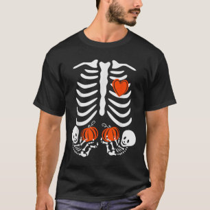 Womens Halloween Pregnancy Twins Costumes Pregnant T-Shirt