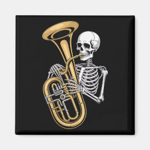 Womens Halloween Skeleton Tuba Tubist V-neck  Magnet