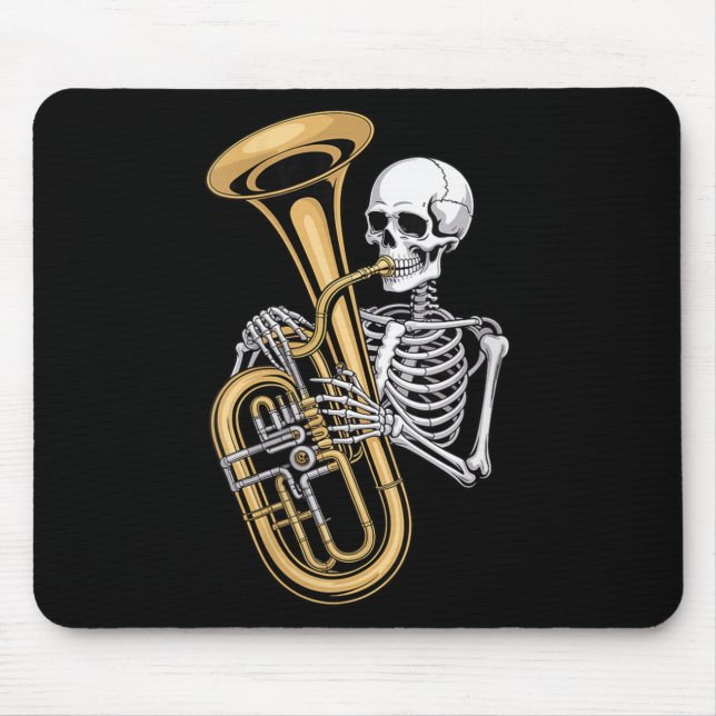Womens Halloween Skeleton Tuba Tubist V-neck  Mouse Pad (Front)