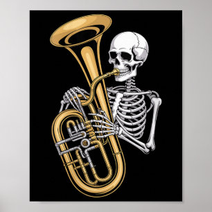 Womens Halloween Skeleton Tuba Tubist V-neck Poster
