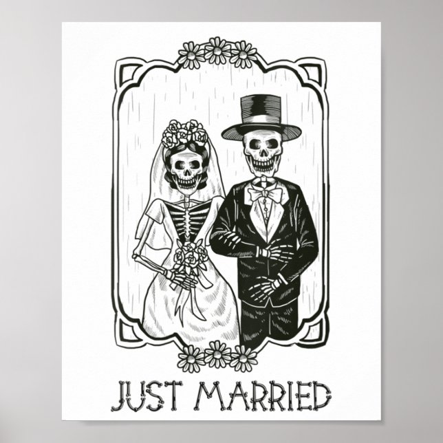 Womens Halloween Skeletons Bride And Groom Just Ma Poster (Front)