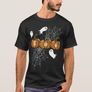 Womens Halloween Spider Web Ghosts Booo Pumpkin Ch T-Shirt