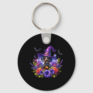 Womens Halloween Spooky Witchy Dachshund Dog Black Key Ring
