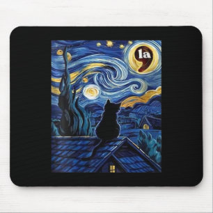 Womens Halloween Starry Night Black Cat Comma La K Mouse Pad