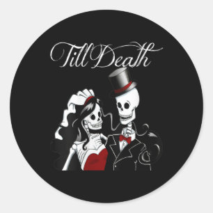 Womens Halloween Wedding Gothic Bride Groom Skelet Classic Round Sticker